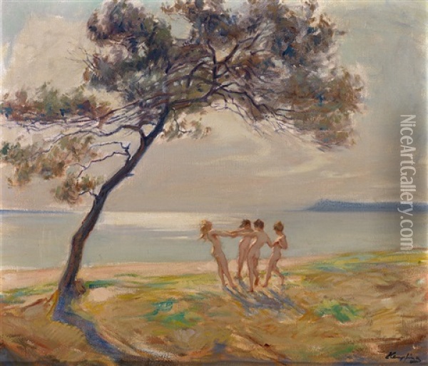 Vier Tanzende Nymphen Am Sudlichen Strand Oil Painting - Wilhelm Hempfing