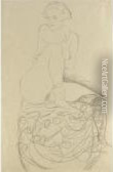Mit Aufgestelltem Rechten Bein Sitzender Akt (seated Nude Withraised Right Leg) Oil Painting - Gustav Klimt