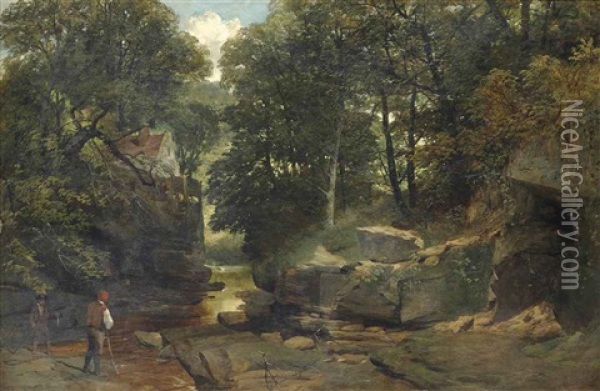 Fishing Amongst The Rocks, Bedburn Oil Painting - James Peel