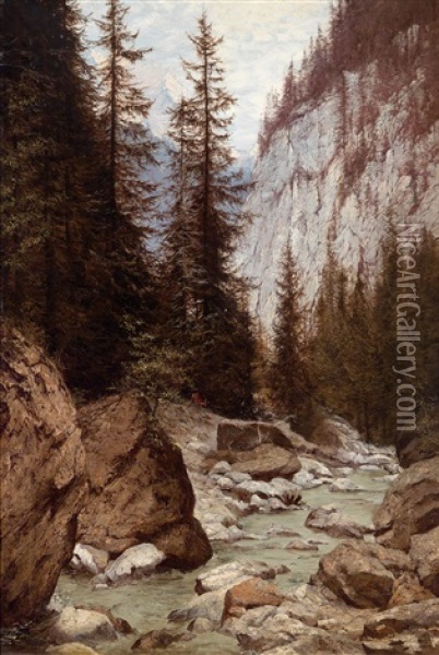 Walliser Gebirge Oil Painting - Franz Adolf Christian Mueller