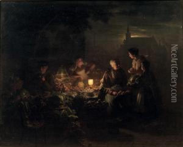 The Night Market Oil Painting - Johannes Rosierse