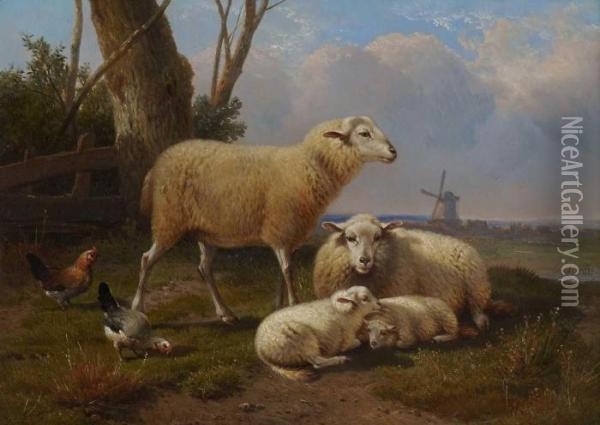 Schafe Und Huhner Auf Der Weide Oil Painting - Eugene Joseph Verboeckhoven