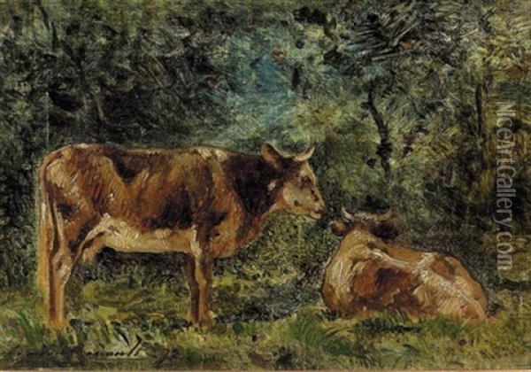 Landschaft Mit Weidenden Kuhen Oil Painting - Charles Edmond Renault