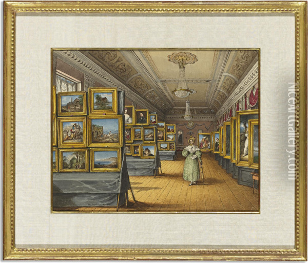 Exhibition Of The Works Of Modern Artists In The Ballroom Of The Goldnes Ross Hotel, Frankfurt, May 1835 Oil Painting - Mary Ellen Best