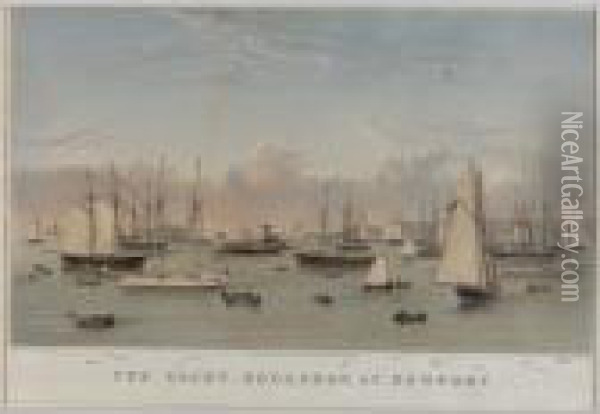 The Yacht Squadron At Newport Oil Painting - Currier & Ives Publishers