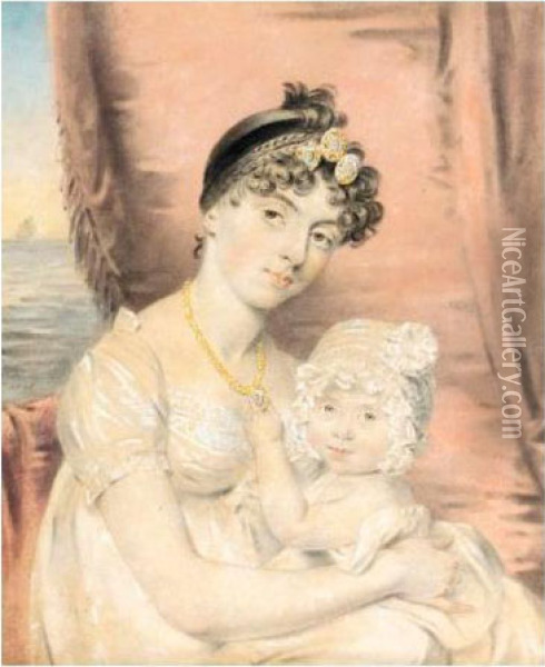 Portrait Of Mrs Sarah Anne King With Her Daughter Oil Painting - John Downman