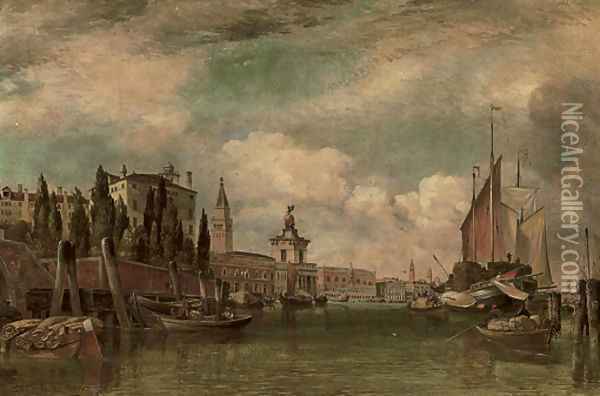 A view across the Canale della Giudecca towards Porto Franco and the Dogana, Venice Oil Painting - Edward William Cooke