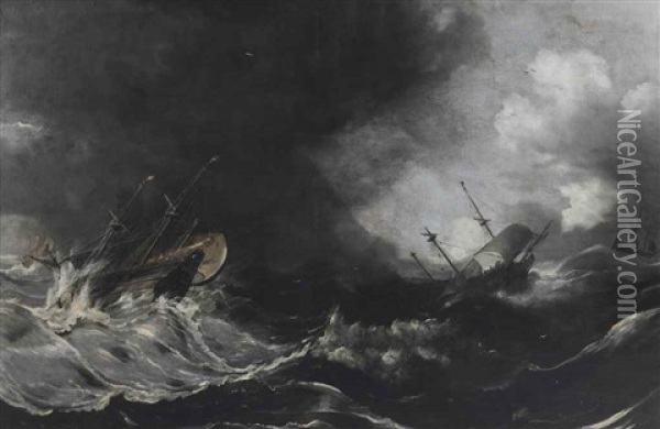 Shipping In Stormy Waters Oil Painting - Jan Peeters the Elder