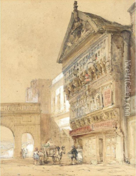 The Bear And Bullet Inn, Castle St., Chester Oil Painting - William Callow