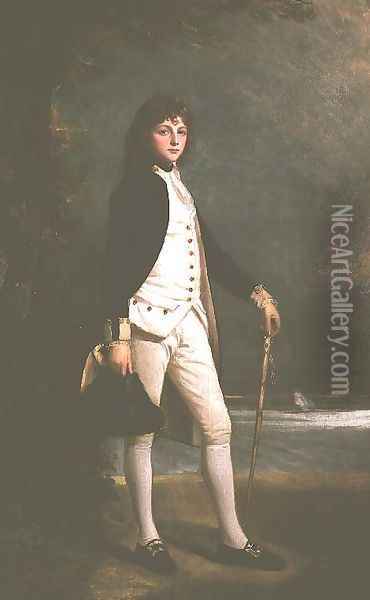 Portrait of Lord William de Vere, later 8th Duke of St. Albans, wearing midshipmans uniform Oil Painting - George Romney