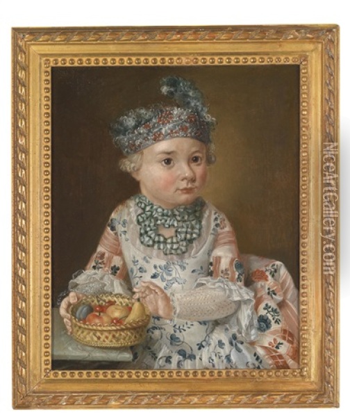 Portrat Eines Kindes Mit Einem Obstkorb Oil Painting - Francois Hubert Drouais