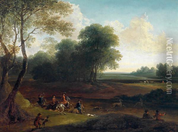 Hirschjagd In Weiter Landschaft Oil Painting - Johann Christian Brand