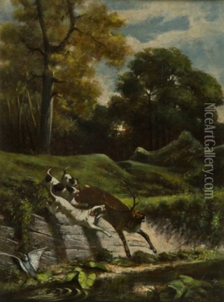 Cani E Cervo Oil Painting - Giuseppe Palizzi
