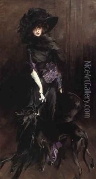 Portrait of Marchesa Luisa Casati with a greyhound 1908 Oil Painting - Giovanni Boldini