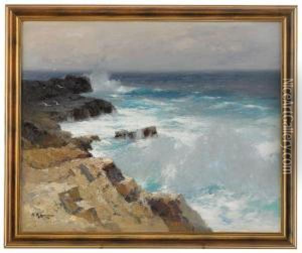 Swell Off A Rocky Coastline Oil Painting - Aleksei Vasilievich Hanzen