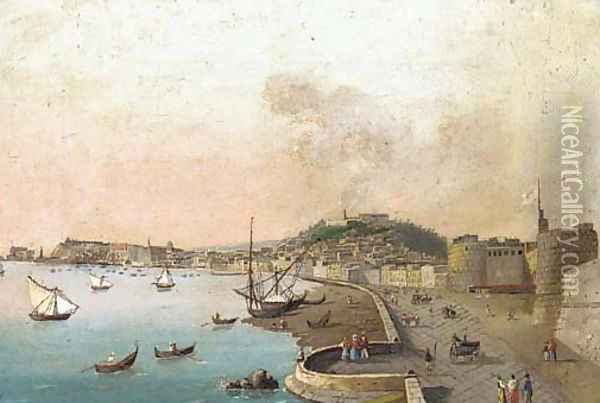 On the waterfront, Naples Oil Painting - Neapolitan School