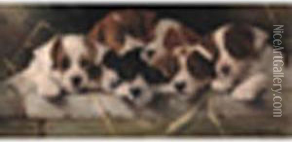 Seven Puppies Oil Painting - Valentine Thomas Garland