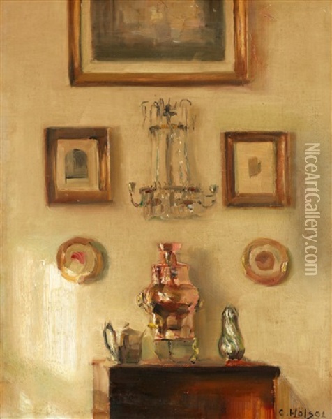 Interior Med Samovar Oil Painting - Carl Vilhelm Holsoe