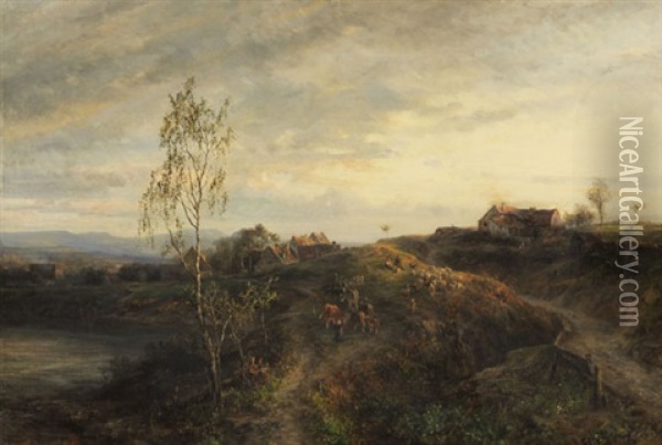 Landschaft Mit Gehoften Und Viehherde Oil Painting - Theodor Christoph Schuez