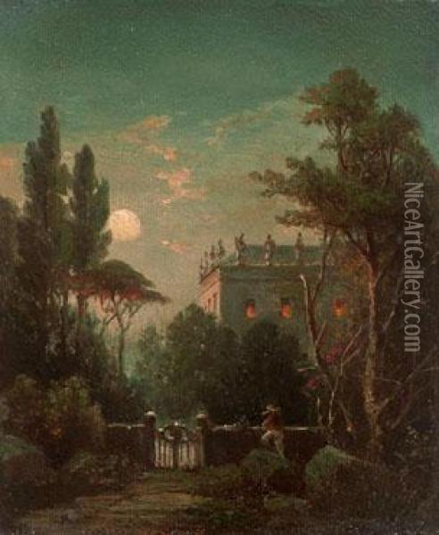 Italienische Landschaft Mit Palazzo Im Mondschein Oil Painting - Theodor Rehbenitz