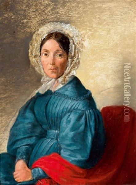 Bildnis Einer Dame In Blauem Kleid (ottilie Gollhofer Geb. Musch?) Oil Painting - Michael Neder