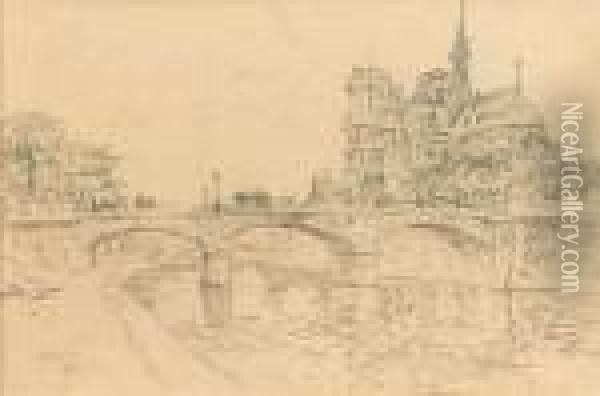 Pont De L'archeveche Et Notre-dame De Paris Oil Painting - Marcel Leprin
