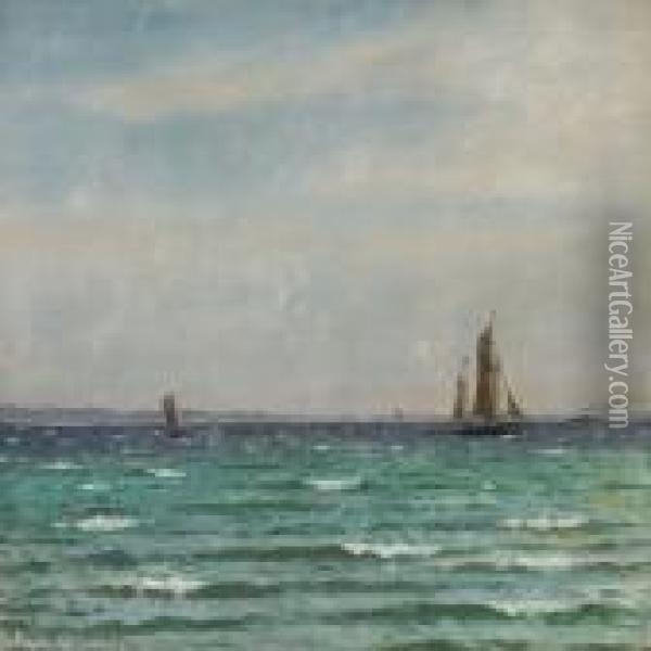 Seascape At The Coast Of Rungsted Oil Painting - Christian Vigilius Blache