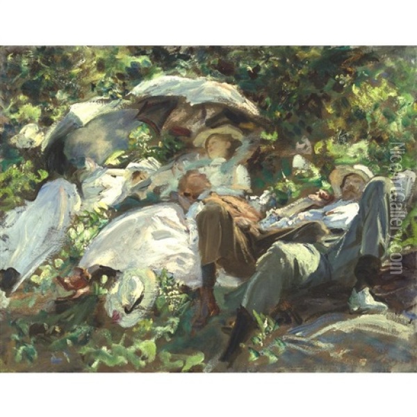 Group With Parasols (a Siesta) Oil Painting - John Singer Sargent
