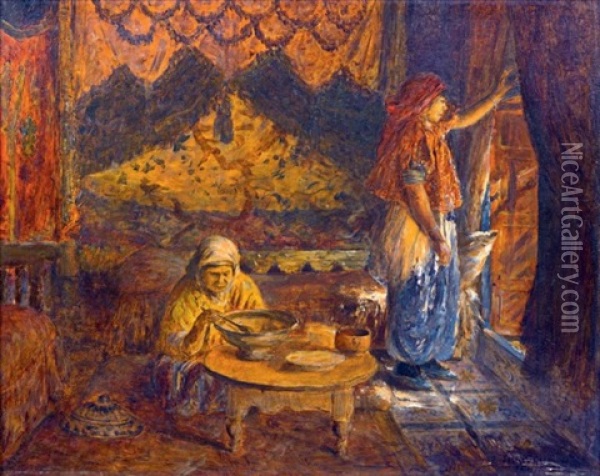 Scene D'interieur A Tunis Oil Painting - Joseph Saint-Germier