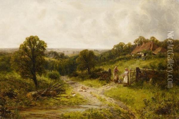 Before An English Cottage Oil Painting - James Peel