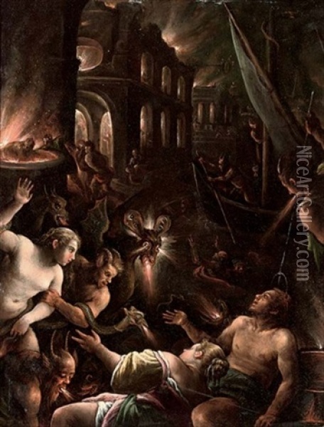 Hell Oil Painting - Leandro da Ponte Bassano