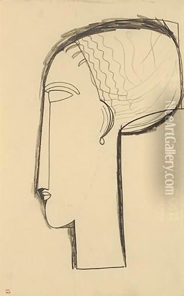 Tete De Profil Oil Painting - Amedeo Modigliani