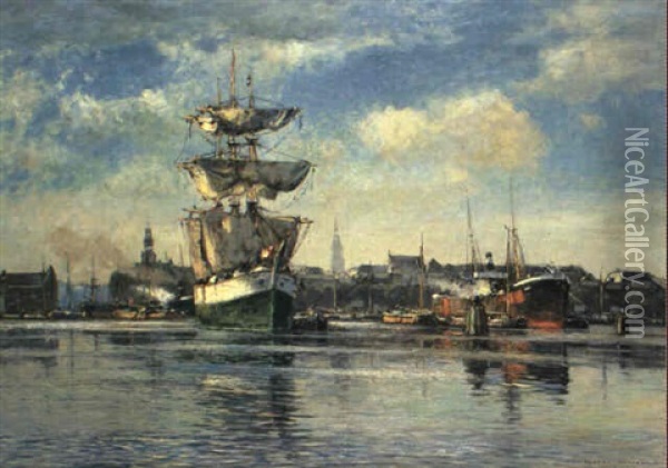 Hafen Von Amsterdam Oil Painting - Heinrich Hermanns