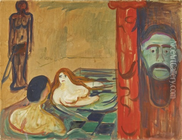 Sjalusi I Badet (jealousy In The Bath) Oil Painting - Edvard Munch
