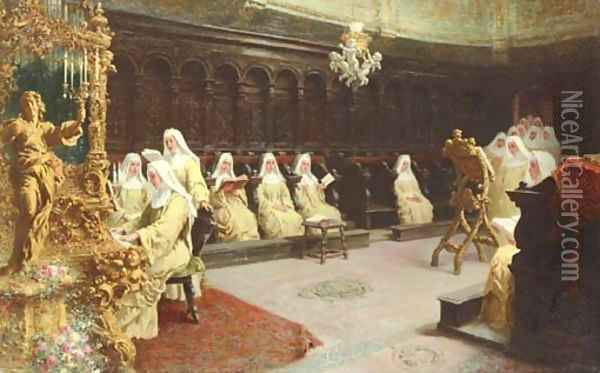 Nuns at a Choir Practice Oil Painting - Francesco Bergamini