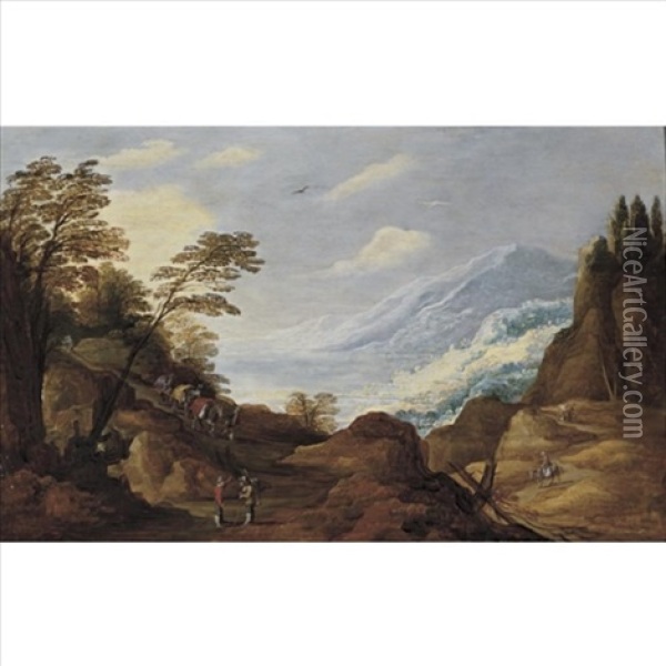 Travellers In A Mountainous Landscape Oil Painting - Joos de Momper the Younger
