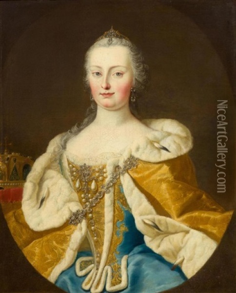 Portrait Of Princess Maria Theresia Of Austria, With Imperial Hungarian Crown Oil Painting - Martin van Meytens the Younger