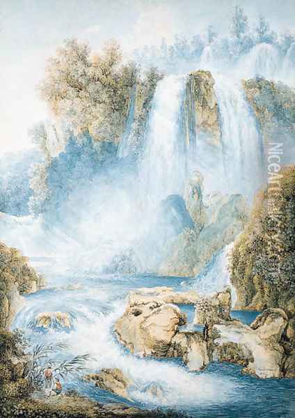 The falls at Tivoli, two anglers in the foreground Oil Painting - Franz Keiserman