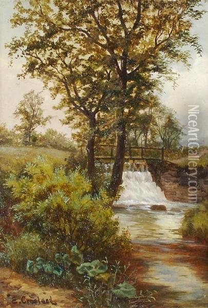 Landscape With Waterfall Oil Painting - Enoch Crosland