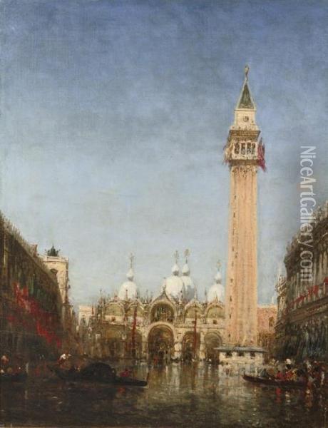 La Place Saint Marc Inondee: The Basilica San Marco, Venice Oil Painting - Felix Ziem