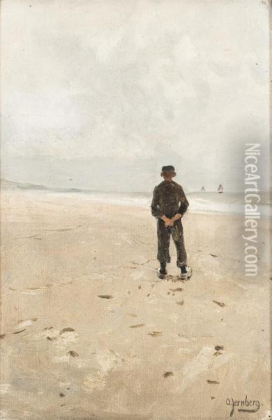 Fischer Am Strand Oil Painting - August Jernberg