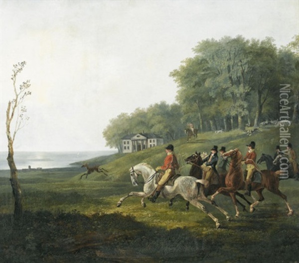 Kustenpartie Mit Reitern Bei Der Parforce-jagd Oil Painting - Johann Conrad Gessner