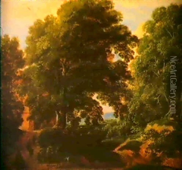 Waldlandschaft Mit Zwei Bauern Oil Painting - Jacques d' Arthois