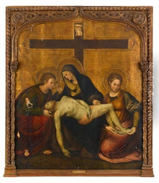 The Pieta With Saint John The Evangelist And Mary Magdalene Oil Painting - Leonardo Da Vinci