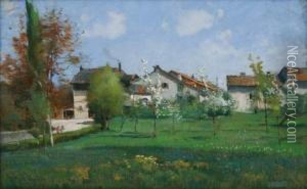 Arbres En Fleurs A L'entree Du Village Oil Painting - Rodolphe Piguet