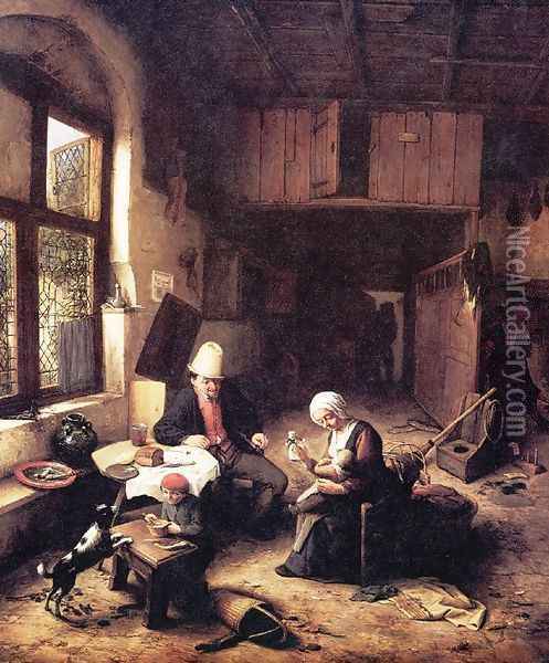 Inside a Peasant's Cottage Oil Painting - Adriaen Jansz. Van Ostade