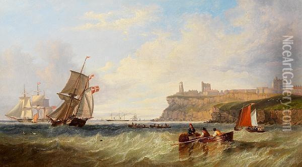 Shipping Off Tynemouth With A View Of Thepriory And Castle Oil Painting - John Wilson Carmichael