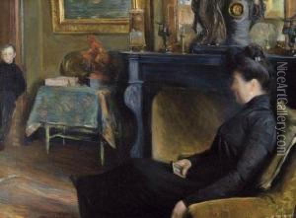 Interieur Avec Mere Et Enfant - Stephanie Van Strydonck, Femme Del'artiste Oil Painting - Guillaume Van Strydonck