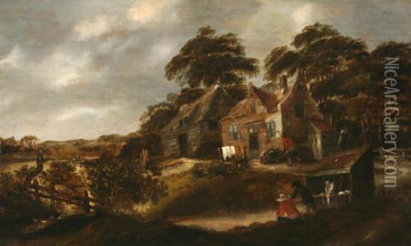Cottages In A River Landscape Oil Painting - Aelbert Meyeringh