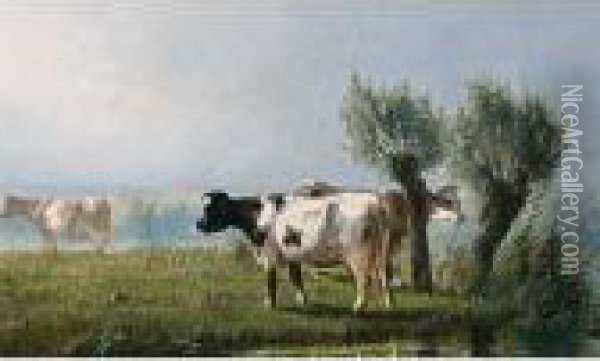 Cows In A Meadow Oil Painting - Cornelis I Westerbeek